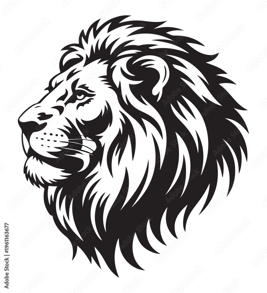 Obraz premium Lion Head Black and White Illustration