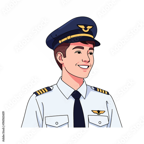 Smiling pilot in uniform hat.