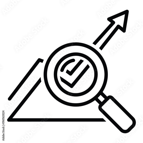 Magnifying glass with check mark.