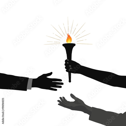 Hands passing a lit torch to another.