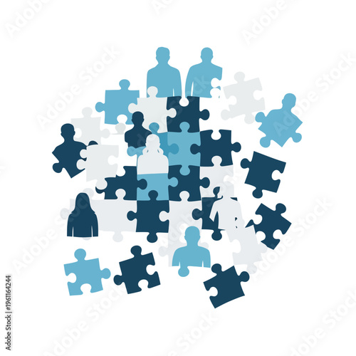 Jigsaw puzzle pieces with human shapes.