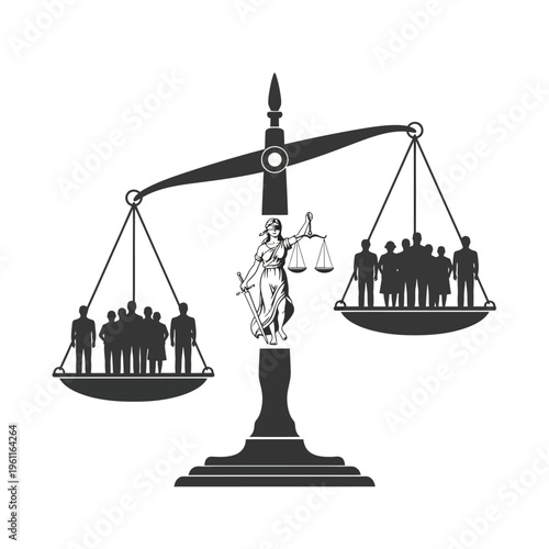 Justice Scale with People Silhouettes.