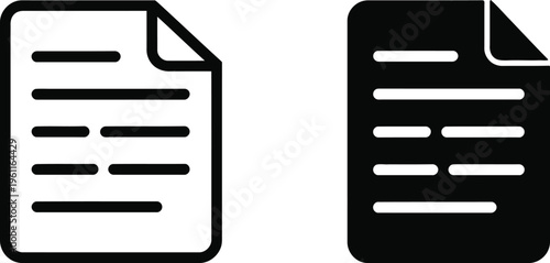 document icon set with outline and solid fill versions for digital applications and interfaces