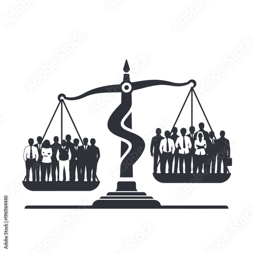 Medical scales with people balanced equally.