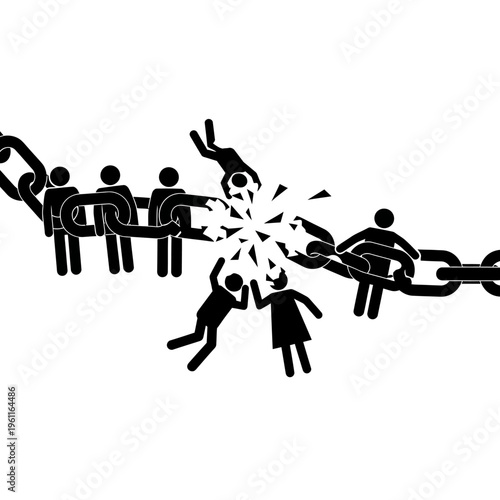 People Breaking Free From Chain Link.