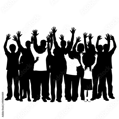 Group of people raising their hands.