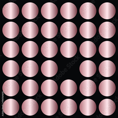 Rose gold circles form a seamless pattern on a black background