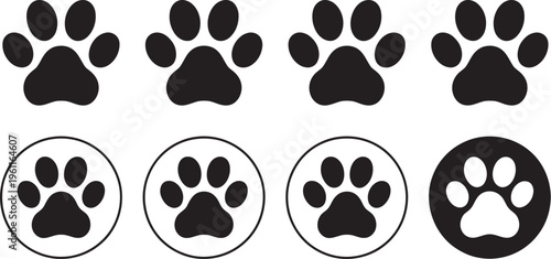 Paw print icon, pet health care, dog and cat footprint, heart shape, veterinary, animal love, logo vector