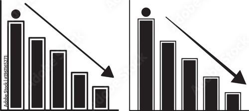 Falling bar chart with downward arrow, business decline or negative trend illustration, economic crisis concept, Stock Market