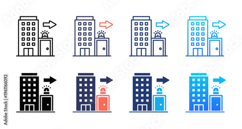 Evacuation Plan icon sheet multiple style collection