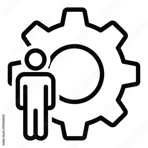 Simple line icon of human beside gear.