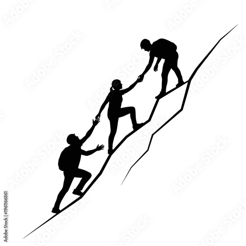 People helping each other climb.