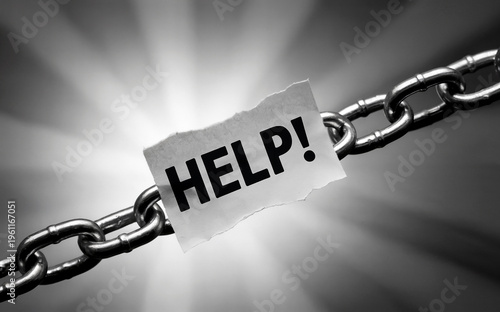 Help Message Breaking Chain Link, Freedom Support and Crisis Rescue Concept