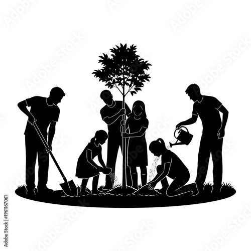 People Planting Tree Together Outside.
