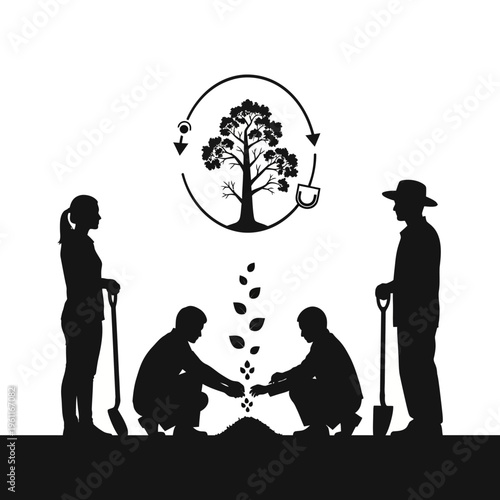 People Planting Tree Together Outside.