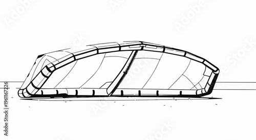 Wireframe sketch of a futuristic, aerodynamic vehicle or structure