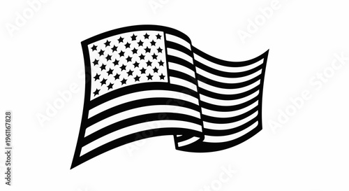 Waving black and white graphic of a national flag with stars and stripes