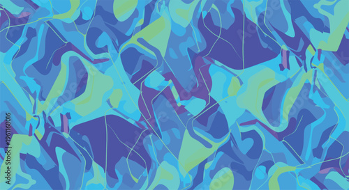 Abstract liquid pattern featuring an intricate overlay of organic, fluid shapes in vibrant shades of blue, green, and purple, creating a dynamic texture.