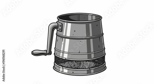 Vintage metal grinder with crank and transparent bottom containing material