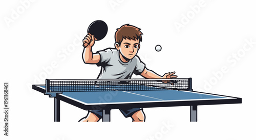 Young person playing table tennis, focused and active