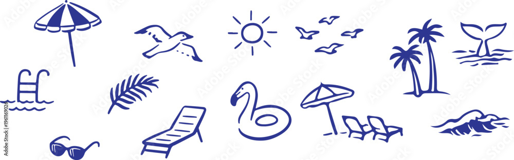 Fototapeta premium Beach vacation icons and summer symbols