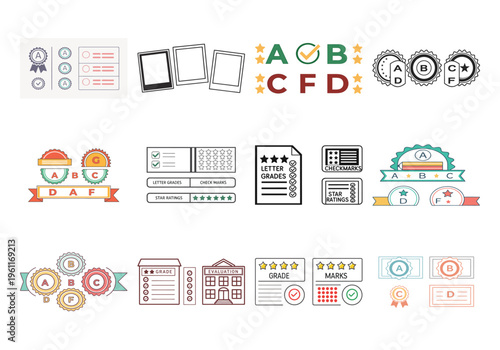 Colorful educational and for learning and assessment educational learning assessment symbols