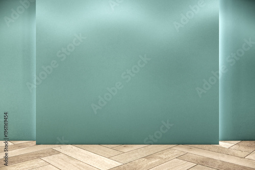 Mint color room Mock up interior room and wood white color wall background 3D illustration rendering