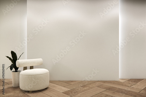 mini armchair on living room has arm chair, Mock up on wooden floor on white wall.3D rendering