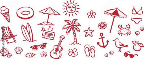 Beach vacation icons and summer symbols illustration