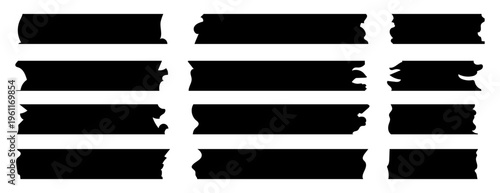 Collection of black adhesive tape, washi, mini tape vector sticker illustration