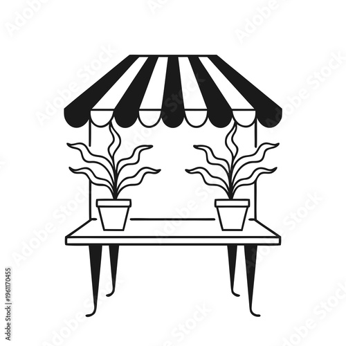 Minimalist Market Stall with Potted Plants: Small Business and Flower Shop Concept