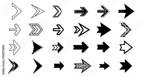 Arrows hand drawn set with black curved lines and pointed tips on white background featuring direction, icons, symbols with graphics and
