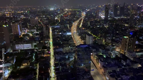 24 March 2026 Night views of  BKK viewed from Lebua Building State Tower with views of BKK city buildings illuminated in the background in BKK Bangkok Thailand Thai