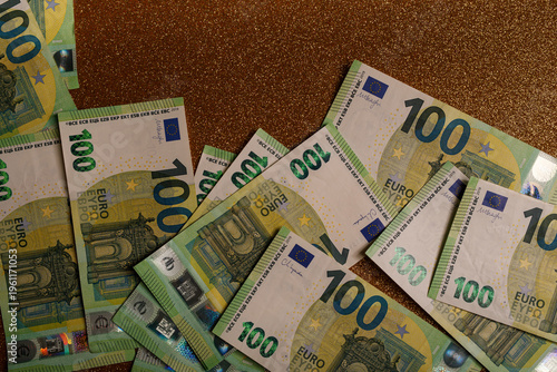 Close-up of Euro banknotes ...