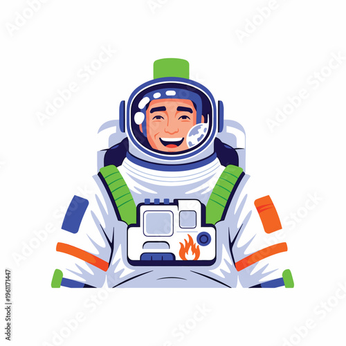 Astronaut in white spacesuit smiling 3.