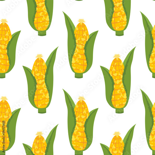 Seamless pattern with yellow sweet corn, vector illustration