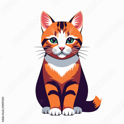 Vibrant Orange Tabby Cartoon Cat Sitting.