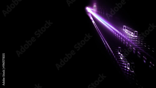 digital glowing data stream and transformation on an upward trend - innovation, future technology, data visualization, growth, production, business, AI, data processing, finance, streaming, violett