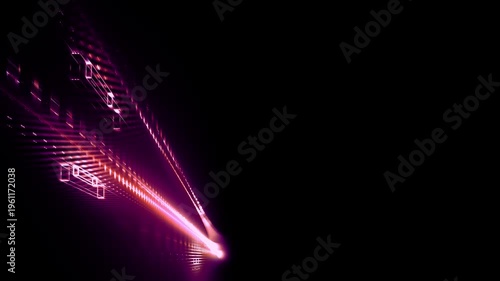 digital glowing data stream and transformation on an upward trend - innovation, future technology, data visualization, growth, production, business, AI, data processing, finance, streaming, purple