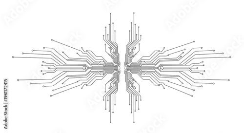 Abstract Radial Circuit Board Pattern, Symmetrical Technology Background on Isolated White Background