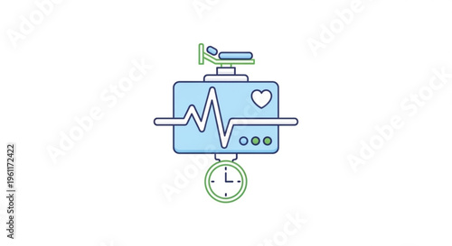 Medical device with heart rate monitor and clock on screen symbolizing healthcare technology and vital sign tracking
