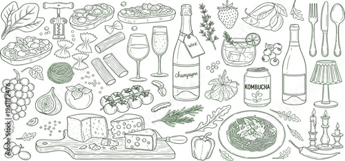 Culinary Delights A Hand-Drawn Collection of Food, Drinks, and Dining Essentials