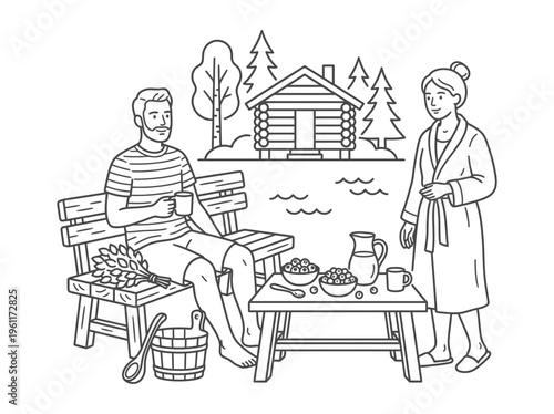 Finnish Sauna and Berry Tradition Line Art Bundle