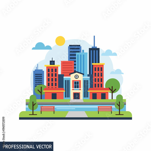 Colorful City Skyline with Buildings.