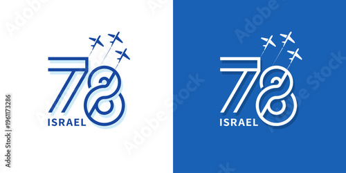 78rd Independence Day of Israel logo. Number 78 with aircraft, vector design