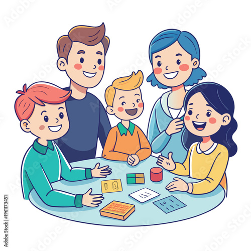 Diverse family engaging in collaborative educational activity with children