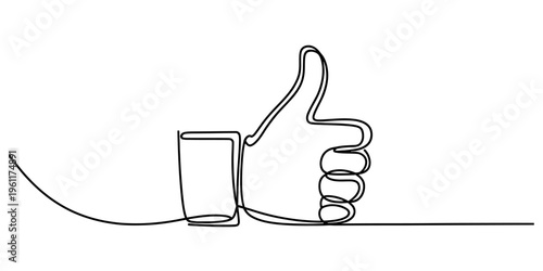 Continuous one line drawing of a thumbs up hand gesture for like and approval.