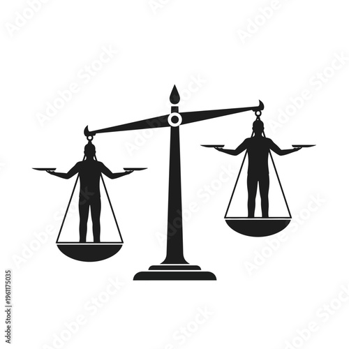 Silhouette of justice scale with figures.