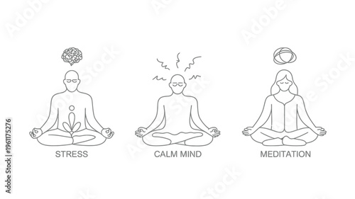 mental health illustration, stress management concept, mindfulness meditation illustration, emotional balance concept, mental wellness drawing, anxiety stress illustration, calm mind concept, self car