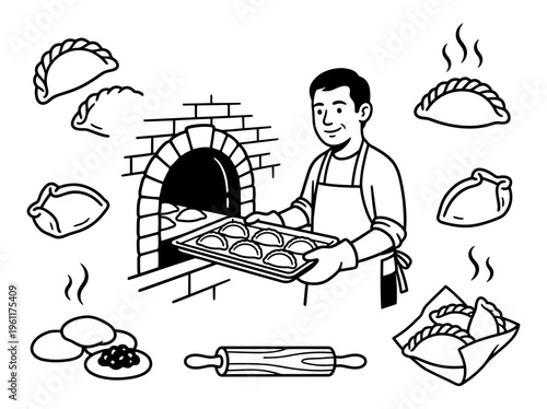Empanada Baker Oven Bundle Vector Illustration
